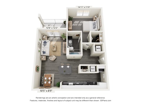 Floor plan for 1 bed, 1 bath, 812 sqft